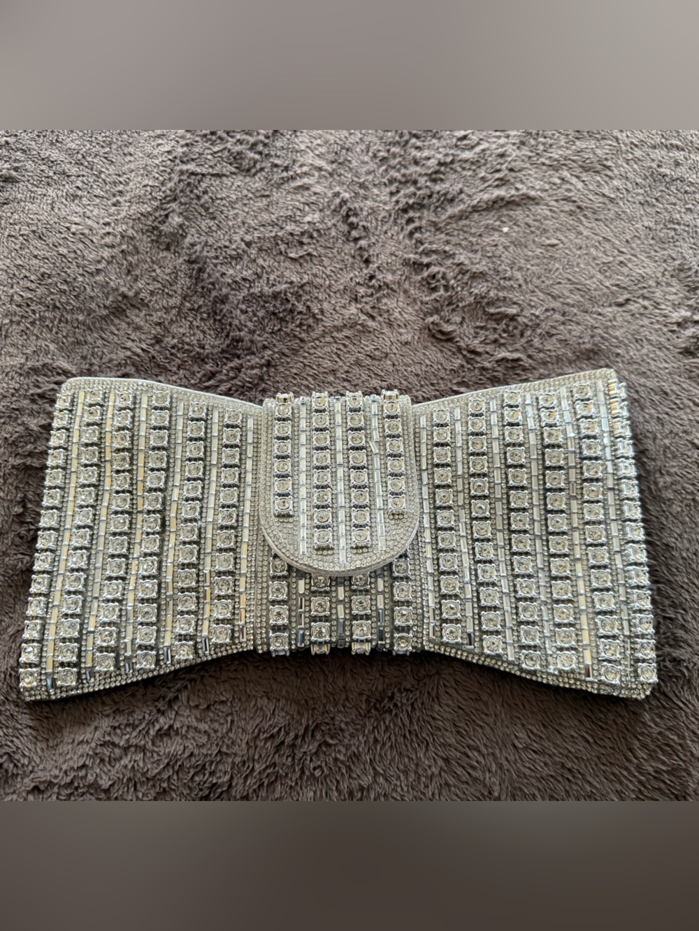 Crystal-Embellished Silver Evening Clutch